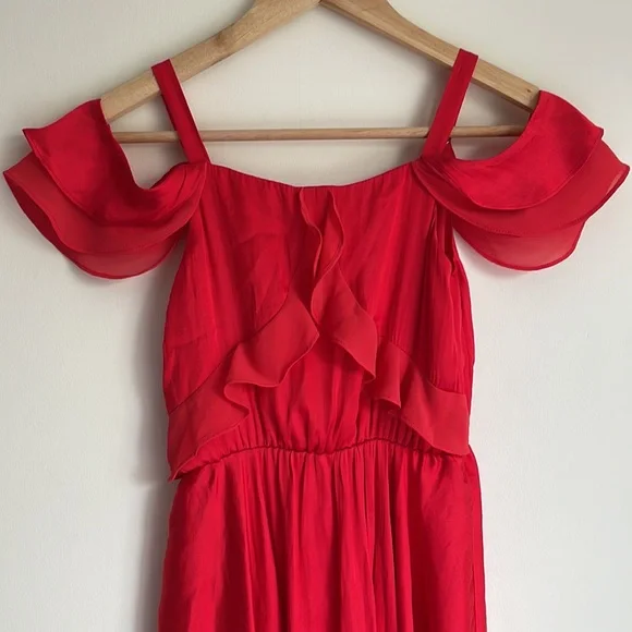 BARDOT JUNIOR | Red flounce high low off the shoulder dress - Picture 5 of 10